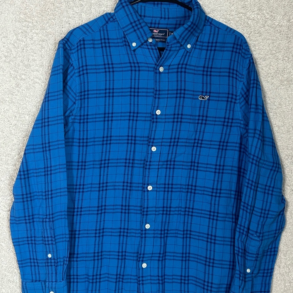 Vineyard Vines Check Double Cloth Whale Shirt Mens Medium  Blue Plaid